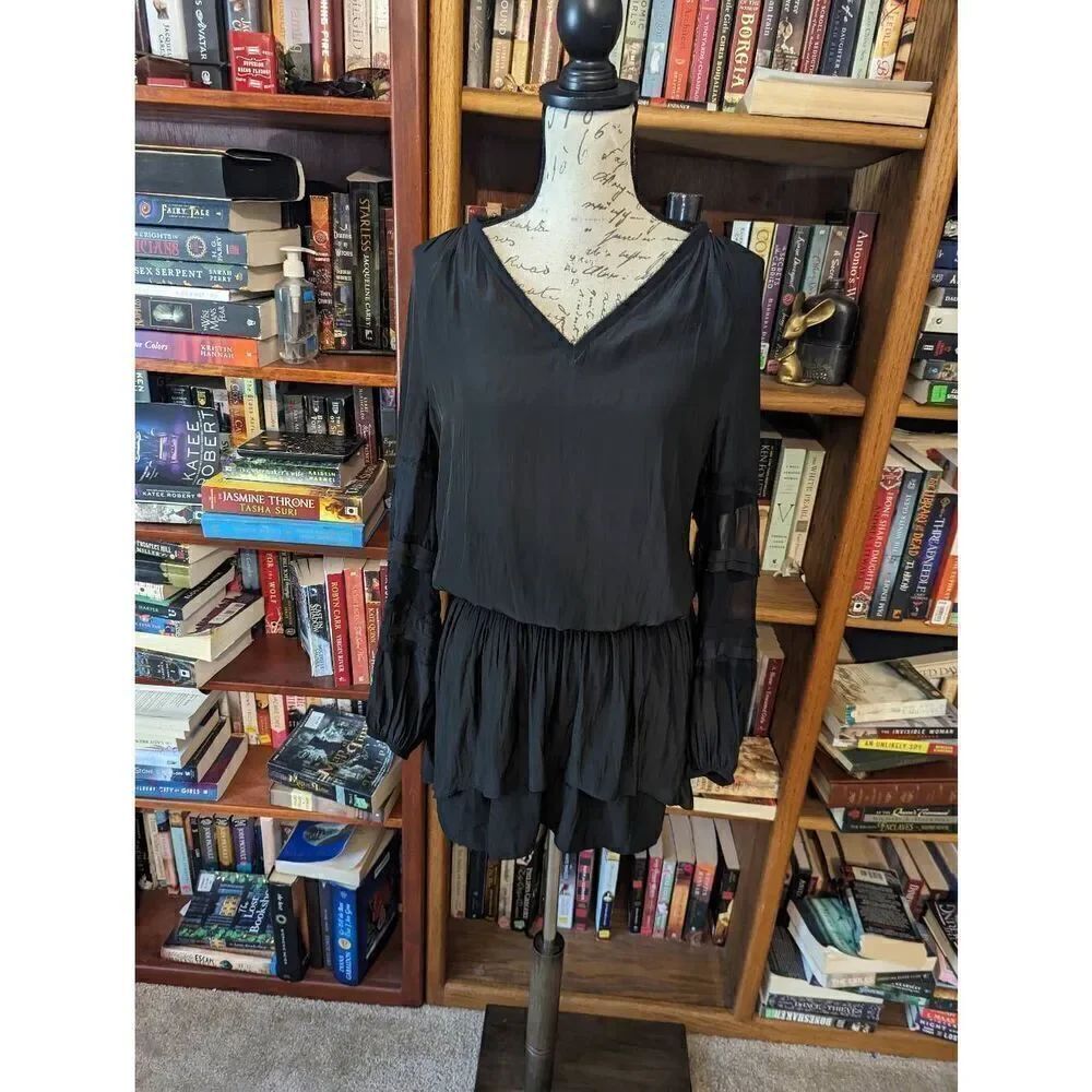 Ramy Brook New York Women’s Small Black Smocked Long Sleeve Mini Dress